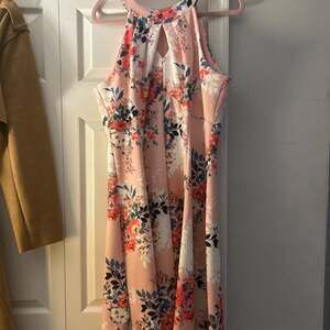 Roz & Ali Pink Floral Cut Out Detail Fit Flare A-line Sleeveless Dress Size 14